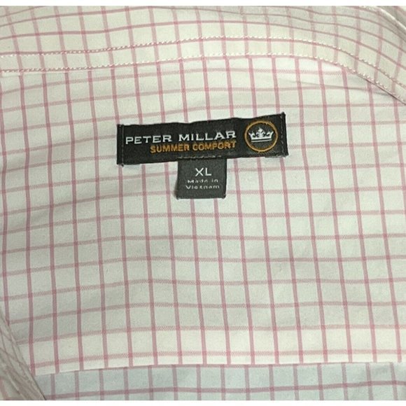 Peter Millar Crown Soft Shirt Adult XL Plaid Pink Button Down Long Sleeve Mens - Picture 3 of 4